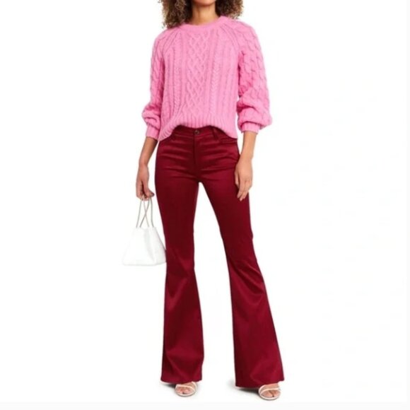 J Brand Mid-Rise Satin Flared Flat Front Pants valentina opium red 26 - Picture 3 of 8